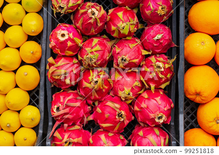 Fresh fruits on showcase at a farmers market Fresh fruits on showcase at a farmers market 99251818