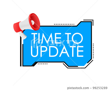 Hand Holding Megaphone with Time to update. Megaphone banner. Web design 99253289