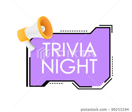 Hand Holding Megaphone with trivia night. Megaphone banner. Web design. Vector stock illustration 99253294