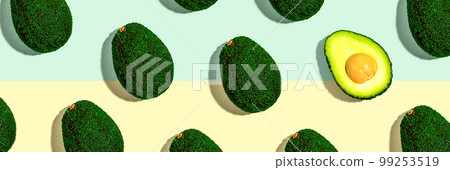 Fresh avocado pattern overhead view Fresh avocado pattern overhead view 99253519