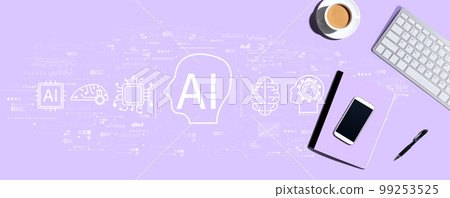 AI concept with computer keyboard and office items 99253525