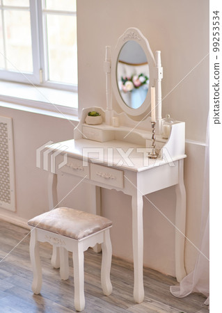 White boudoir table close up and copy space. White boudoir table close up and copy space. 99253534
