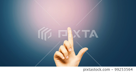 Hand pressing a button Hand pressing a button 99253564