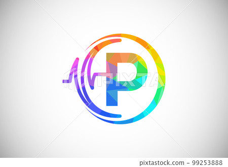 Initial low poly P alphabet with health pulse. Heartbeat logo design. Logo for medical or health business Initial low poly P alphabet with health pulse. Heartbeat logo design. Logo for medical or health business 99253888