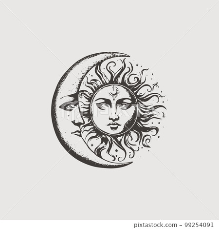 Moon and Crescent, hand drawing Moon and Crescent, hand drawing 99254091