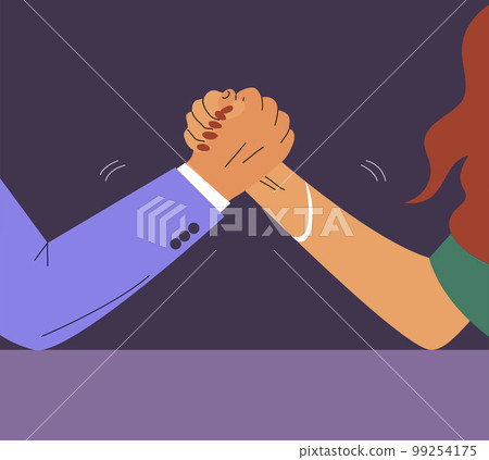 Man and woman compete in arm wrestling Man and woman compete in arm wrestling 99254175