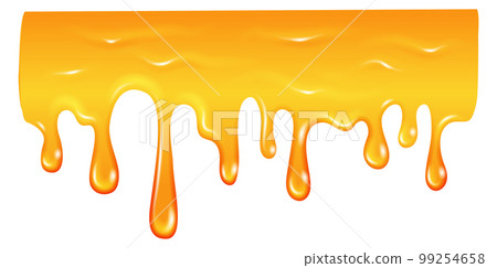 Dripping honey. Golden oil splash horizontal border Dripping honey. Golden oil splash horizontal border 99254658