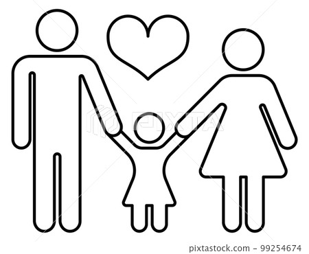 Loving parents with little daughter. Happy family line icon Loving parents with little daughter. Happy family line icon 99254674