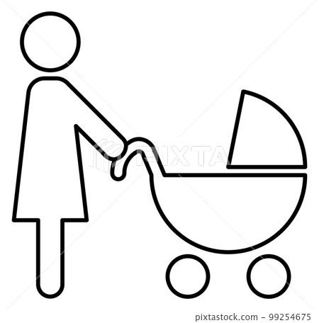 Woman with baby carriage. Mother with pram line icon Woman with baby carriage. Mother with pram line icon 99254675