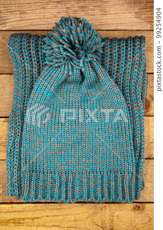 Handmade wool knitted winter hat and scarf Handmade wool knitted winter hat and scarf 99254904
