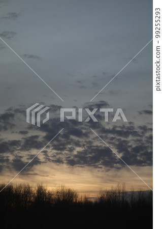 Real amazing panoramic sunrise or sunset sky with colorful clouds. Gradient color. Sky texture, abstract nature background 99255293