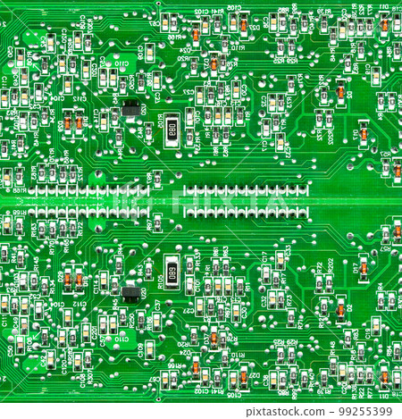 Hi-tech electronic circuit board detail background shot 99255399