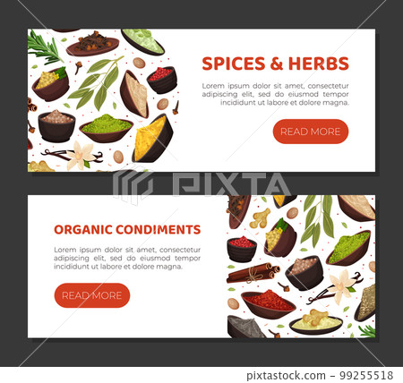 Seasoning and Spices Banner Design with Pile of Condiments in Bowl Vector Template Seasoning and Spices Banner Design with Pile of Condiments in Bowl Vector Template 99255518