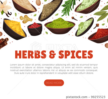 Seasoning and Spices Banner Design with Pile of Condiments in Bowl Vector Template Seasoning and Spices Banner Design with Pile of Condiments in Bowl Vector Template 99255523