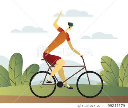 Man Character Riding Bicycle Enjoying Vacation or Weekend Activity Vector Illustration 99255579
