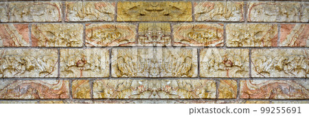 Sturdy yellow and beige cut stone wall, seamless lined up Sturdy yellow and beige cut stone wall, seamless lined up 99255691