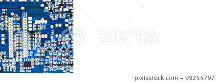 Hi-tech electronic circuit board detail background shot, banner mock up poster desing Hi-tech electronic circuit board detail background shot, banner mock up poster desing 99255797