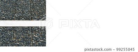 Wall texture decorated with blue pebbles, pebbles glued to the wall, banner mock up poster desing 99255845