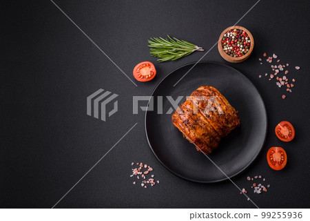 Delicious fresh smoked meat or ham with spices and herbs 99255936