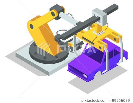 Car assembly line. Auto production. Isometric industry 99256089
