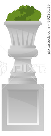 Stone column with green plants. Flower vase cartoon icon 99256119