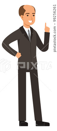 Businessman pointing finger. Cartoon office manager character 99256261
