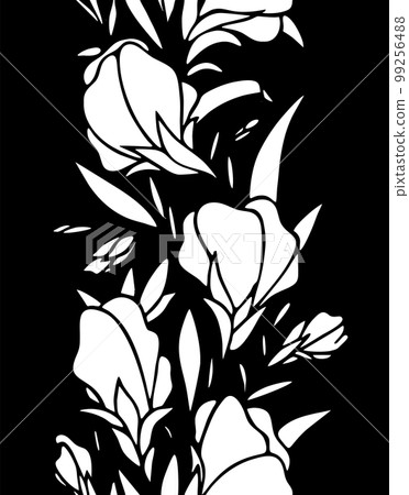 white contour drawing of a flower on a black background, logotype, monochrome design 99256488
