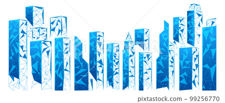 City skyline in blue polygonal style. High skyscrapers 99256770