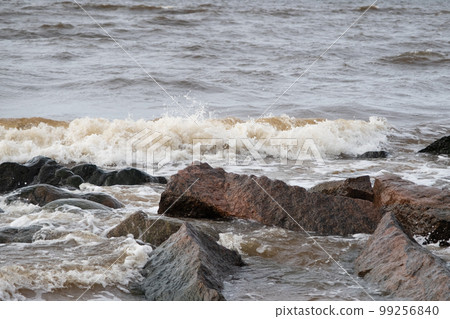 The waves of the Baltic Sea wash the stones of different sizes on the shore. The waves of the Baltic Sea wash the stones of different sizes on the shore. 99256840