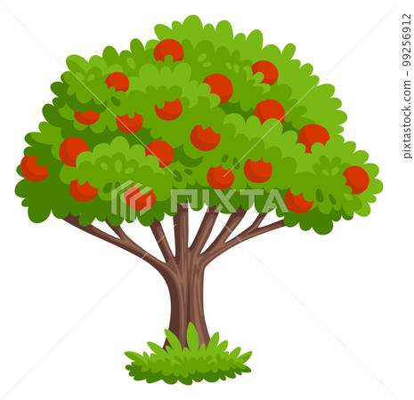 Apple tree icon. Cartoon red fruit plant 99256912