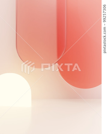 3D Rendering Minimal Studio Shot Pastel Color Transparent Acrylic Board and Round Window with Sunlight Product Display Background for Fashion, Cosmetics and Trendy Products. 99257306