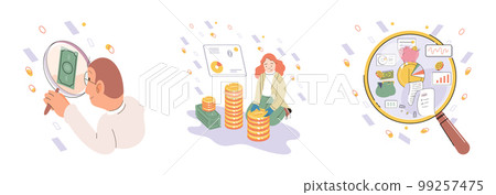 Set of people analyzing personal or corporate budget. Concept of finance accounting and calculation Set of people analyzing personal or corporate budget. Concept of finance accounting and calculation 99257475