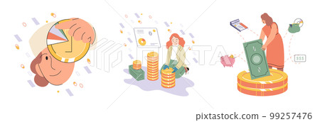 Set of people analyzing personal or corporate budget. Concept of finance accounting and calculation Set of people analyzing personal or corporate budget. Concept of finance accounting and calculation 99257476