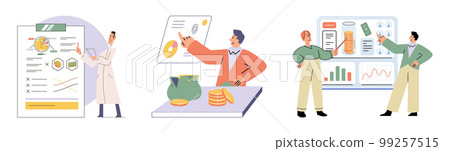 Budget plan concept. Evaluates his income and expenses, analyzes investments and savings Budget plan concept. Evaluates his income and expenses, analyzes investments and savings 99257515