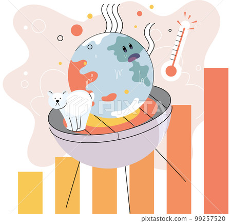 Concept of global warming. Planet is roasting on fire together with animals under scorching sun Concept of global warming. Planet is roasting on fire together with animals under scorching sun 99257520