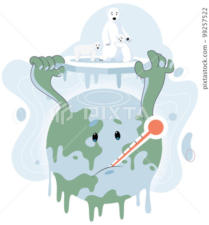 Global warming climate changes concept with family of unfortunate polar bears on melting ice floe Global warming climate changes concept with family of unfortunate polar bears on melting ice floe 99257522