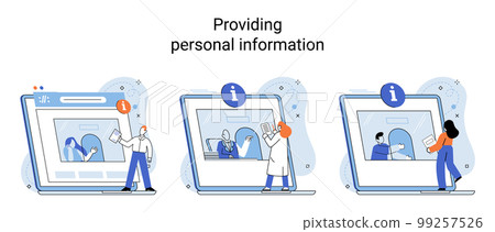 Providing personal information, claim documents concepts set with person submits reply to inspector Providing personal information, claim documents concepts set with person submits reply to inspector 99257526