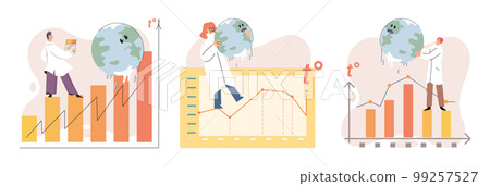 Global warming concept. Scientist studies rising temperatures on planet Earth, environmental tests Global warming concept. Scientist studies rising temperatures on planet Earth, environmental tests 99257527