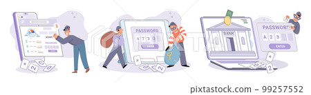 Hacker activity big set. Hacking computer. Phishing account, cyber attack on personal data 99257552