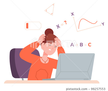 Difficult math homework. Stressed kid hard studying Difficult math homework. Stressed kid hard studying 99257553