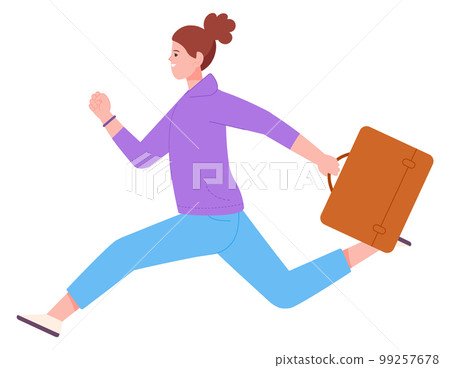 Woman dashing. Fast speed running business person with work briefcase Woman dashing. Fast speed running business person with work briefcase 99257678