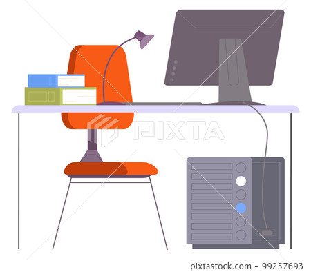 Working desk with pc and books. Student workplace Working desk with pc and books. Student workplace 99257693
