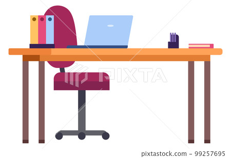 Office desk. Freelancer workplace with laptop and paper documents Office desk. Freelancer workplace with laptop and paper documents 99257695