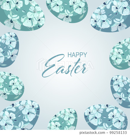 Easter background with colorful Easter eggs. Elegant frame, vector. 99258133