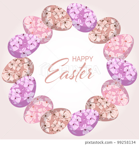 Easter background with colorful Easter eggs. Elegant frame, vector. Easter background with colorful Easter eggs. Elegant frame, vector. 99258134