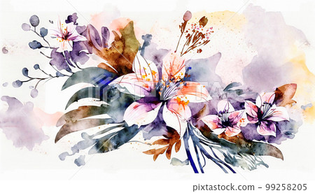 Oil flower painting, botanic print on canvas, greeting card, nature concept. Generated AI. Oil flower painting, botanic print on canvas, greeting card, nature concept. Generated AI. 99258205