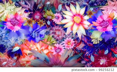 Oil flower painting, botanic print on canvas, greeting card, nature concept. Generated AI. 99258212