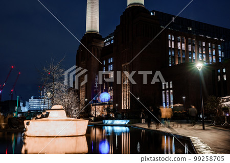 New Battersea Power Station in London England UK at night operating as a new shopping mall and cinema in newly opened residential and public centre in Battersea, London. New Battersea Power Station in London England UK at night operating as a new shopping mall and cinema in newly opened residential and public centre in Battersea, London. 99258705