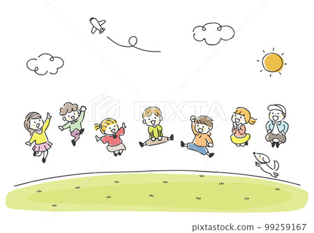 children jumping outside 99259167