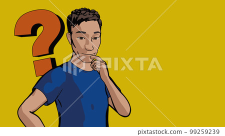 man thinking cartoon character pensive person wondering problems and solution question mark illustration 99259239